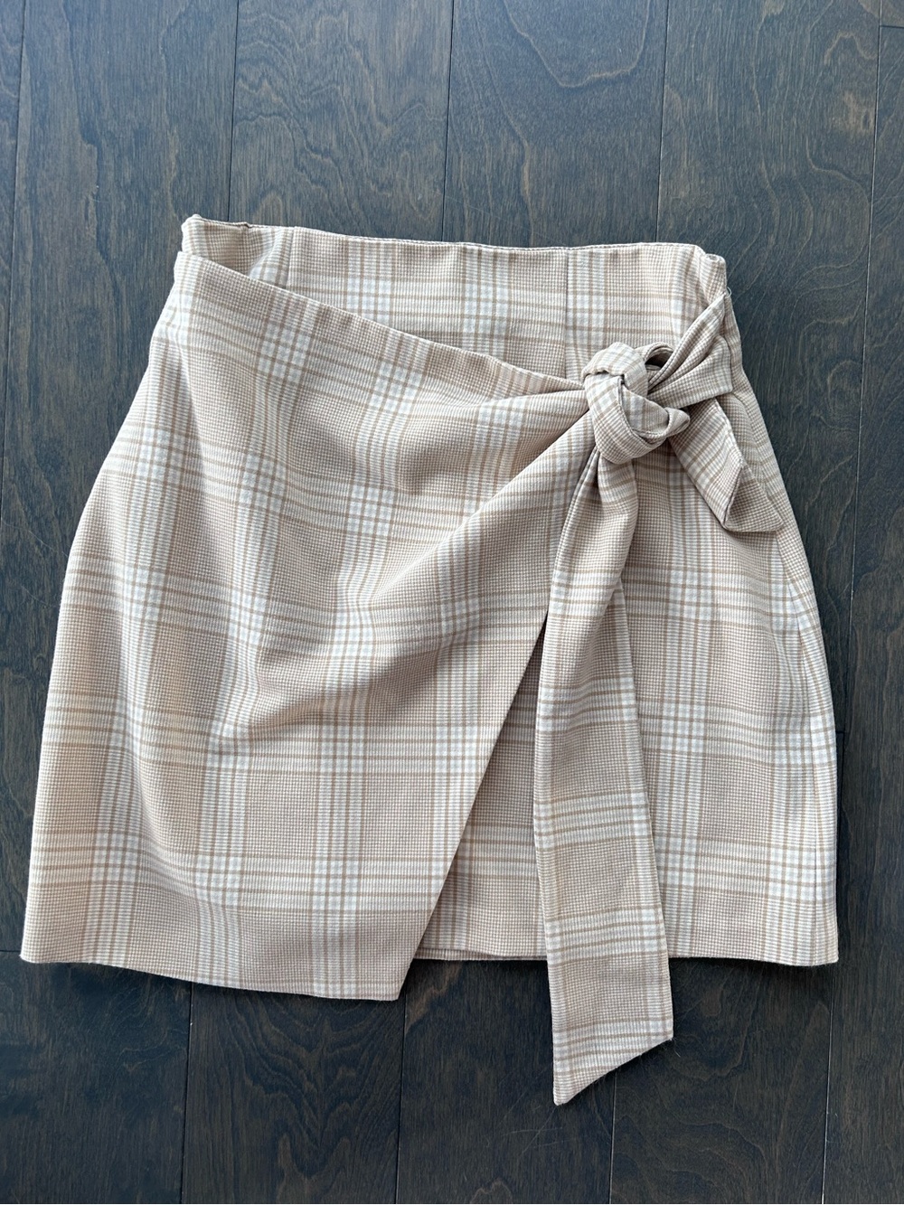 Wilfred Beige Plaid Wrap Skirt with Side Tie